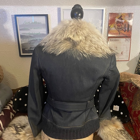 Authentic Rock & Republic Black Denim Jacket with Real Fox Fur - Picture 5 of 11